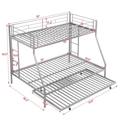 ModernLuxe Twin Over Full Steel Bunk Bed with Twin Size Trundle and Dual Ladders 5 ModernLuxe Twin Over Full Steel Bunk Bed with Twin Size Trundle and Dual Ladders - Image 3