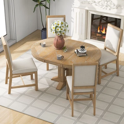 ModernLuxe 5-Piece Extendable Dining Set with Round Table and 4 Upholstered Chairs 4 ModernLuxe 5-Piece Extendable Dining Set with Round Table and 4 Upholstered Chairs - Image 2