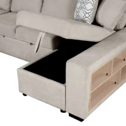 109"W U-Shaped Sectional Sofa, Pull-Out Sofa Bed With 2 USB Ports, A Storage Chaise Lounge And 4 Back Pillows 4B - ModernLuxe -Luxe Furniture Sale GUEST 783507d5 cbf3 497e 9d8f 62b9ab944793