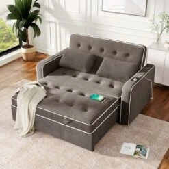 ModernLuxe 61.42" Velvet Pull-Out Sleeper Sofa Bed with Dual USB Ports
