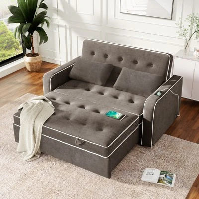 ModernLuxe 61.42" Velvet Pull-Out Sleeper Sofa Bed with Dual USB Ports 3 ModernLuxe 61.42" Velvet Pull-Out Sleeper Sofa Bed with Dual USB Ports