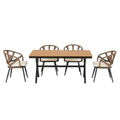 ModernLuxe 5-Piece Outdoor Dining Set: Rectangular Table & Rope-Woven Chairs