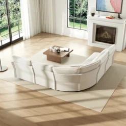 ModernLuxe 5-Seater L-Shaped Sectional Sofa With Curved Corner, Corduroy Sofa Couch With 7 Pillows (3 Throw + 4 Lumbar) -Luxe Furniture Sale GUEST 7a0fb8e9 107f 4ddf 958c 010e301cedaa
