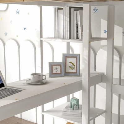ModernLuxe Wooden Loft Bed with Built-in Desk and Storage Shelves 10 ModernLuxe Wooden Loft Bed with Built-in Desk and Storage Shelves - Image 8