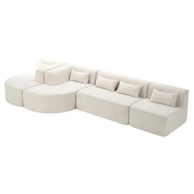 144"W Upholstered Free-combined Sectional Sofa Couch With Two Chaise Loungers And 5 Back Pillows For Living Room -ModernLuxe 10 144"W Upholstered Free-combined Sectional Sofa Couch With Two Chaise Loungers And 5 Back Pillows For Living Room -ModernLuxe - Image 8