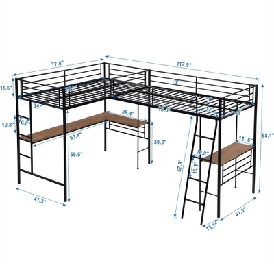 ModernLuxe Twin Size Metal Loft Bed with Dual Built-in Desks - Black 5 ModernLuxe Twin Size Metal Loft Bed with Dual Built-in Desks - Black - Image 3