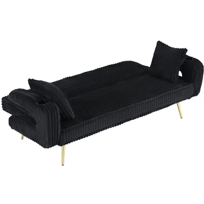 ModernLuxe Sofa Bed Corduroy Upholstered Sofa Convertible Couch Sleeper Sofa With Throw Pillow, Pink/Orange/Black/White 9 ModernLuxe Sofa Bed Corduroy Upholstered Sofa Convertible Couch Sleeper Sofa With Throw Pillow, Pink/Orange/Black/White - Image 7