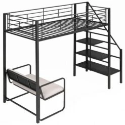 ModernLuxe Twin Size Metal Loft Bed with Integrated Bench and Storage Staircase -Luxe Furniture Sale GUEST 7b6bad22 ed55 4a78 bda6 80e7ad45ee60