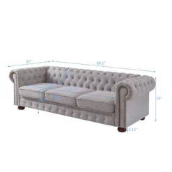 Chesterfield Linen Tufted Nailhead Upholstered Sofa With Wooden Legs - ModernLuxe -Luxe Furniture Sale GUEST 7b74db6b a8bb 4597 8cd8 2a49ddf9af96