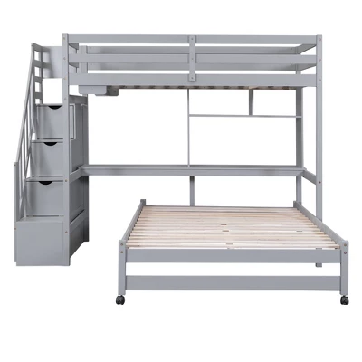 ModernLuxe Twin Over Full Bunk Bed with Storage Stairs, Desk and Integrated Hanger 7 ModernLuxe Twin Over Full Bunk Bed with Storage Stairs, Desk and Integrated Hanger - Image 5