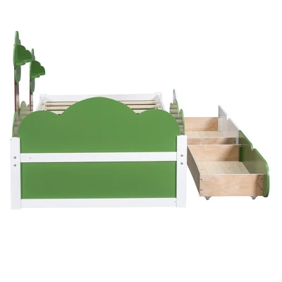 Twin Size Bed With Grass Hill And Trees Decor, White+Green - ModernLuxe 9 Twin Size Bed With Grass Hill And Trees Decor, White+Green - ModernLuxe - Image 7