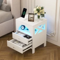 Nightstand With USB Charging Ports And LED Lights, End Table With 2 Drawers And Shelf-ModernLuxe -Luxe Furniture Sale GUEST 7c740c08 b0e2 46c5 a13e 6bd3d2b78dfe