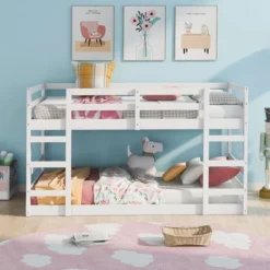 ModernLuxe Twin Over Twin Solid Wood Bunk Bed with Safety Ladder