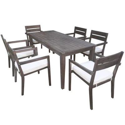 ModernLuxe 7-Piece Acacia Wood Outdoor Dining Set - All-Weather Patio Furniture with 6 Cushioned Chairs 9 ModernLuxe 7-Piece Acacia Wood Outdoor Dining Set - All-Weather Patio Furniture with 6 Cushioned Chairs - Image 7
