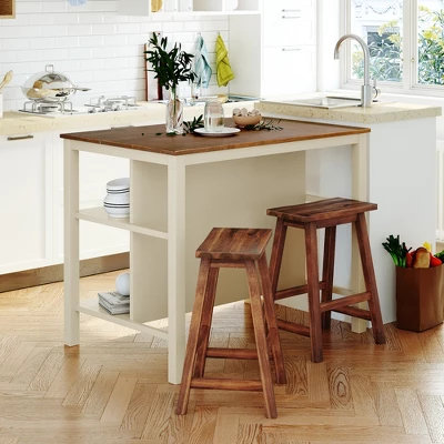 ModernLuxe 3-Piece Solid Wood Kitchen Island Set with 2 Stools 16 ModernLuxe 3-Piece Solid Wood Kitchen Island Set with 2 Stools - Image 14