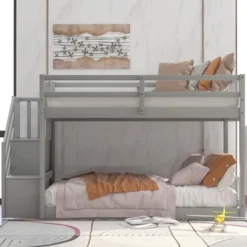 ModernLuxe Twin Over Twin Bunk Bed with Integrated Storage Staircase