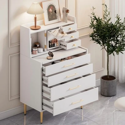 Vanity Makeup Table With Mirror, Storage Dresser With 7 Drawers-ModernLuxe 3 Vanity Makeup Table With Mirror, Storage Dresser With 7 Drawers-ModernLuxe