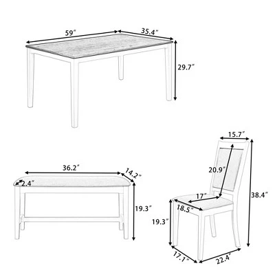 ModernLuxe 6-Piece Solid Wood Dining Set with Upholstered Chairs and Bench 4 ModernLuxe 6-Piece Solid Wood Dining Set with Upholstered Chairs and Bench - Image 2