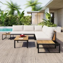 ModernLuxe 4-Piece Patio Sectional Sofa Set with Storage Coffee Table and All-Weather Cushions