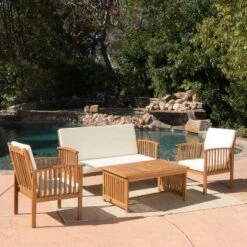 ModernLuxe 4-Piece Outdoor Acacia Wood Seating Group with Removable Cushions