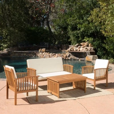 ModernLuxe 4-Piece Outdoor Acacia Wood Seating Group with Removable Cushions 3 ModernLuxe 4-Piece Outdoor Acacia Wood Seating Group with Removable Cushions