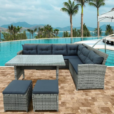 ModernLuxe 6-Piece Outdoor Patio Sectional Sofa Set with Tempered Glass Table 15 ModernLuxe 6-Piece Outdoor Patio Sectional Sofa Set with Tempered Glass Table - Image 13