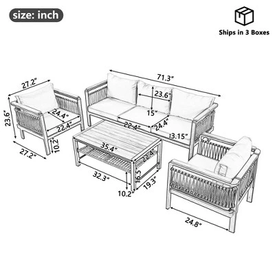 ModernLuxe 4-Piece Outdoor Sectional Sofa Set with Acacia Wood & Coffee Table 9 ModernLuxe 4-Piece Outdoor Sectional Sofa Set with Acacia Wood & Coffee Table - Image 7
