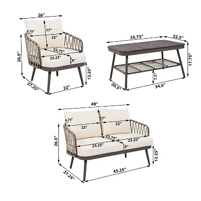 ModernLuxe 4-Piece Patio Conversation Set with Acacia Wood Coffee Table 4 ModernLuxe 4-Piece Patio Conversation Set with Acacia Wood Coffee Table - Image 2