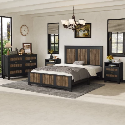 ModernLuxe 4-Piece Farmhouse Bedroom Set with Platform Bed, Dresser, and 2 Nightstands 3 ModernLuxe 4-Piece Farmhouse Bedroom Set with Platform Bed, Dresser, and 2 Nightstands