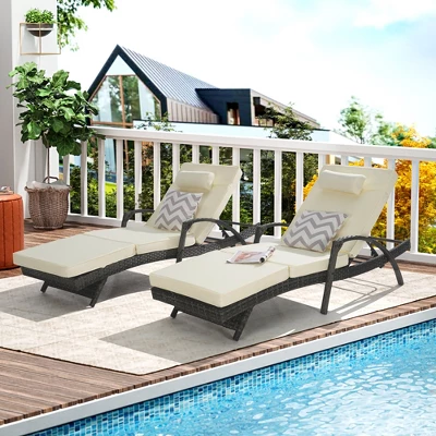 ModernLuxe 2-Piece Adjustable Wicker Outdoor Chaise Lounge Set with Cushions 11 ModernLuxe 2-Piece Adjustable Wicker Outdoor Chaise Lounge Set with Cushions - Image 9