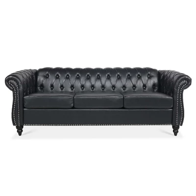 ModernLuxe 84.65" Chesterfield 3-Seater Upholstered Sofa - Tufted Scrolled Arm Couch 6 ModernLuxe 84.65" Chesterfield 3-Seater Upholstered Sofa - Tufted Scrolled Arm Couch - Image 4