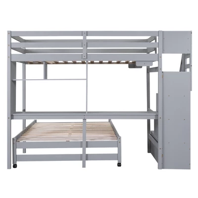 ModernLuxe Twin Over Full Bunk Bed with Storage Stairs, Desk and Integrated Hanger 11 ModernLuxe Twin Over Full Bunk Bed with Storage Stairs, Desk and Integrated Hanger - Image 9