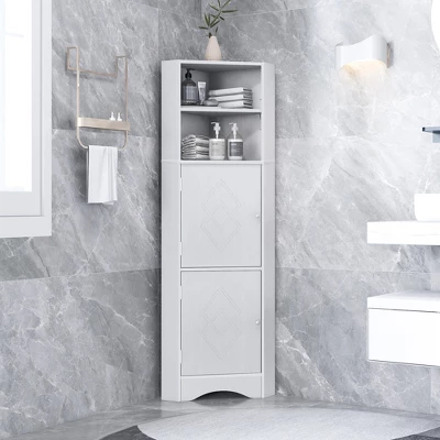 Tall Bathroom Freestanding Corner Cabinet With Door And Adjustable Shelves - ModernLuxe 12 Tall Bathroom Freestanding Corner Cabinet With Door And Adjustable Shelves - ModernLuxe - Image 10