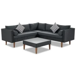 ModernLuxe 4-Piece Outdoor Wicker L-Shape Sofa Set with Coffee Table