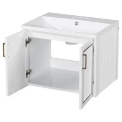 24" Wall Mounted Bathroom Vanity With Porcelain Sink And Two Shuttered Doors, White - ModernLuxe -Luxe Furniture Sale GUEST 83b0d203 d2ea 47ef b545 d35bb8d9127c