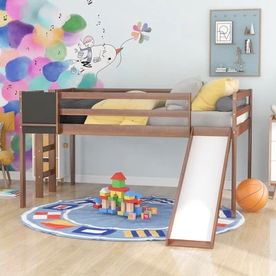 ModernLuxe Full Size Wooden Loft Bed with Slide, Convertible Ladder, and Chalkboard 3 ModernLuxe Full Size Wooden Loft Bed with Slide, Convertible Ladder, and Chalkboard