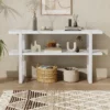 54"W Retro Elegant Console Table With Marble-Effect Top And Versatile Storage Solutions For Entryway 4S - ModernLuxe