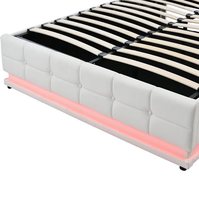 Queen Size PU Tufted Upholstered Platform Bed With Hydraulic Storage System, LED Lights And USB Charger-ModernLuxe 13 Queen Size PU Tufted Upholstered Platform Bed With Hydraulic Storage System, LED Lights And USB Charger-ModernLuxe - Image 11