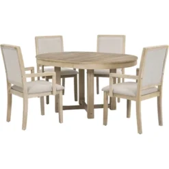 ModernLuxe 5-Piece Round Extendable Dining Table Set with 4 Upholstered Armchairs -Luxe Furniture Sale GUEST 865ef322 d1f8 4837 9f0d 184630bcd9ef