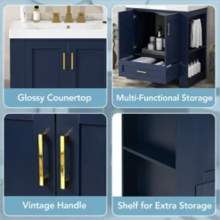 30" Bathroom Vanity With Single Sink, Drawer And Double Sided Storage Shelf, Navy Blue - ModernLuxe -Luxe Furniture Sale GUEST 870a5596 a15f 4323 ae7e 51cbba3189ae