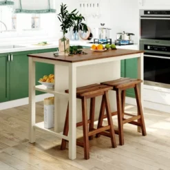 ModernLuxe 3-Piece Solid Wood Kitchen Island Set with 2 Stools