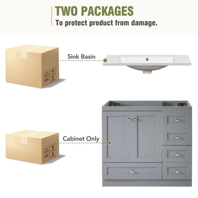 ModernLuxe 36" Shaker Style Free-Standing Bathroom Vanity with Resin Sink 11 ModernLuxe 36" Shaker Style Free-Standing Bathroom Vanity with Resin Sink - Image 9