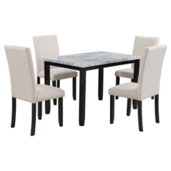 Modernluxe 5-Piece Faux Marble Dining Set with 4 Padded Chairs - Beige/Black -Luxe Furniture Sale GUEST 884ebed6 d402 447b 8f95 27654a48b805
