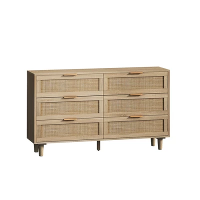 6-Drawer Rattan Dresser For Living Room And Bedroom, Natural - ModernLuxe 5 6-Drawer Rattan Dresser For Living Room And Bedroom, Natural - ModernLuxe - Image 3