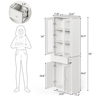 ModernLuxe 3-Tier Modern Bookshelf with LED Lights and Glass Doors - White 4 ModernLuxe 3-Tier Modern Bookshelf with LED Lights and Glass Doors - White - Image 2