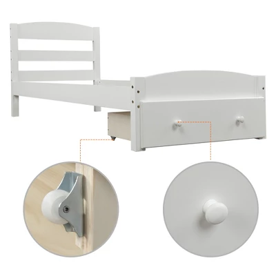 Twin Size Wood Platform Bed Frame With Storage Drawer And Slat Support-ModernLuxe 6 Twin Size Wood Platform Bed Frame With Storage Drawer And Slat Support-ModernLuxe - Image 4