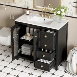 ModernLuxe 36" Bathroom Vanity with Ceramic Sink - Solid Wood Cabinet with Soft-Close Doors & 3 Drawers
