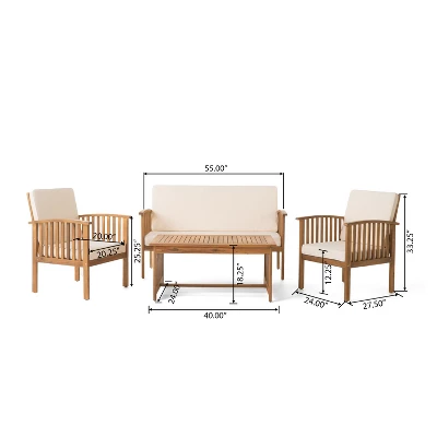 ModernLuxe 4-Piece Outdoor Acacia Wood Seating Group with Removable Cushions 4 ModernLuxe 4-Piece Outdoor Acacia Wood Seating Group with Removable Cushions - Image 2