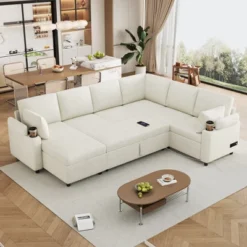 ModernLuxe 109.9" U-Shaped Sectional Sleeper Sofa with Storage and USB Ports