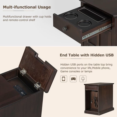 ModernLuxe Classic Vintage End Table with USB Ports and Storage Drawer 11 ModernLuxe Classic Vintage End Table with USB Ports and Storage Drawer - Image 9